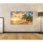 Tableau sur toile magnifique coucher de soleil sur la mer les palmiers affiche poster murale tableaux ...
