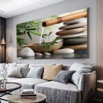 Tableau sur toile decoration murale pierres v�g�tales de m�ditation photo artistique murale salon et ...