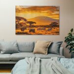 Tableau sur toile �l�phants z�bres savane africaine impression sur toile decoration murale salon moderne60x100 ...