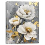 Tableau sur toile fleurs blanches tableau decoration murale peinture  l?huile image de fleur pour chambre ...