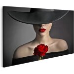 Tableau sur toile fleur rose rouge lèvres femme chapeau noir mannequin beauté affiche poster murale tableaux ... Tableau sur toile fleur rose rouge lèvres femme chapeau noir mannequin beauté affiche poster murale tableaux ...