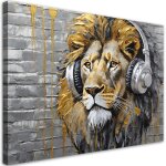 Tableau sur toile lion musique pop art peinture murale - feeby - 90x60 cm
