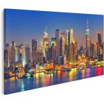 Tableau sur toile vue de manhattan la nuit new york affiche poster murale tableaux 50x100cm sans cadre ...