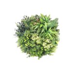 Tableau v�g�tal synth�tique rond - d. 50cm - cadre naturel feuillage vert - boisi