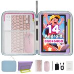 Tablette enfant 10?? octa core 8go ram 64go avec kid - proof �tui violet clavier rose et sac dordinateur ...