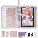 Tablette enfant 10 8go ram + 64go + 1to extensible avec �tui violet clavier rose et sac dordinateur rose ...