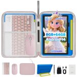 Tablette enfant 10 8 - core 64go extensible � 1to avec kid - proof �tui bleu clavier rose et sac dordinateur ...