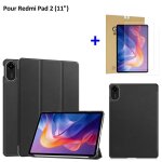 Housse tablette - ztaoopou - redmi pad 2 - pu cuir noir - film de protection - antichoc