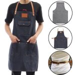 Tablier de cuisine en denim avec bretelles en cuir rglables - chef - sommelier - boulangerie - htel ...