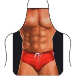 Tablier de cuisine - homme - motif muscl - noir - rouge - design contemporain