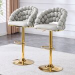 Tabourets de bar lot de 2 65?112 cm r�glables pour �lot cuisine & bar velours gris clair structure m�tal ...