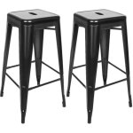 Tabourets de bar - marque - lot de 2 chaise en métal haut industriel empilable - noir Tabourets de bar - marque - lot de 2 chaise en métal haut industriel empilable - noir
