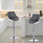 Tabourets de bar 2 pcs gris et blanc cuir vritable - vivolilv - tabourets hauts 46x32x85 - 105 cm pour ...