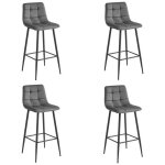 Tabouret de bar - arceto - velours gris fonc - pieds en acier noir - lot de 4 - design contemporain