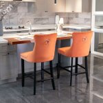 Tabouret de bar contemporain rembourr� en velours lot de 2 chaise de salle � manger avec d�tails clout�s ...