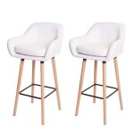 Tabouret de bar - d�coshop26 - lot de 2 - pvc blanc - accoudoirs rembourr�s - design moderne