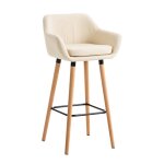 Tabouret de bar - d�coshop26 - design scandinave - pvc cr�me - cadre en bois - repose - pieds m�tal