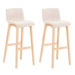 Tabouret de bar - design - lot de 2 - tissu crme - structure en bois - dossier ergonomique