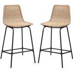 Lot de 2 tabourets d'ilot 65 cm en mtal et rotin synthtique bali naturel