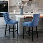 Tabouret de bar - moderne - rev�tement velours bleu - dossier haut capitonn� avec rivets - lot de 2