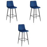 Tabouret de bar - oskar - pozza - velours bleu marine - pieds en acier noir - lot de 3