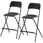 Tabourets de bar pliants noir - lot de 2 avec structure acier pour cuisine et salle � manger