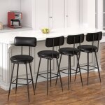 Tabouret de bar en pu lot de 4 avec dossier ergonomique et repose - pieds sige 65 cm de haut style industriel ...