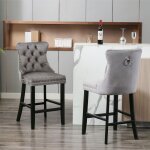 Tabourets de bar rembourr�s en velours contemporains avec d�coration tufted bouton et jambes en bois ...