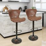 Tabouret de bar scandinave - avec dossier - chaise pivotante - cuir pu - réglable en hauteur - brun - ... Tabouret de bar scandinave - avec dossier - chaise pivotante - cuir pu - réglable en hauteur - brun - ...