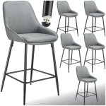 Tabouret de bar - tectake - lot de 6 tabourets siera avec repose - pieds 49 x 54 x 100 cm - tissu gris ...