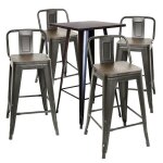 Tabouret de bar - vivolilv - lot de 4 tabourets haut industriel avec dossier et sige en bois - metal ...