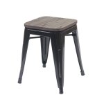 Tabouret bas - design industriel - bois dorme - mtal noir - empilable - 120 kg