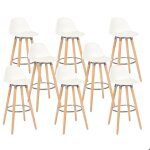 Lot 8 tabourets de bar blanc pieds bois de h�tre 395 x 44 x 91 cm