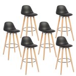 Lot 6 tabourets de bar noir pieds bois de h�tre 395 x 44 x 91 cm