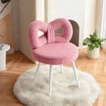 Tabouret bureau confortable fauteuil coiffeuse avec dossier en p�tale rose - 37x37x68cm