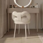 Tabouret de coiffeuse - chaise de coiffeuse avec dossier papillon - blanc - 37x37x68cm - en velours doux ...
