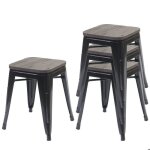 Tabouret - design industriel - lot de 4 - bois dorme - m�tal noir - empilable