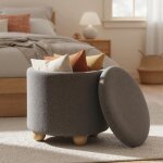 Tabouret pouf coffre rembourr� - relax4life - 35l - couvercle amovible - pieds en bois de caoutchouc ...