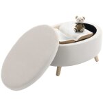 Tabouret de rangement - homcom - ovale - revtement effet velours - 71 x 515 x 42 cm - beige