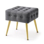 Tabouret rembourr� en velours 40 cm quadra gris fonc�