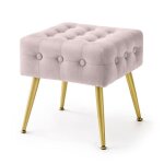 Tabouret rembourr� en velours 40 cm quadra rose poudr�
