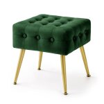 Tabouret rembourr� en velours 40 cm quadra vert bouteille