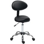 Tabouret  roulettes - homcom - hauteur rglable 51 - 67 cm et dossier - pour salon de massage, tatouage, ...