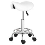 Tabouret  roulettes de travail hauteur rglable pour similicuir et acier chrom blanc