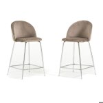 Tabourets - sara - xl - velours gris tourterelle - pieds mtal argents - hauteur dassise 65 cm