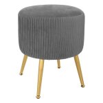 Tabouret - atmosphera - solaro - velours gris pliss - d. 35 cm - h. 41 cm
