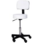 Tabouret de travail blanc � roulettes - pivotant et r�glable&hauteur 35x72 - 84cm - avec dossier pour ...