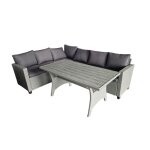 Tahaa - salon de jardin dangle 6 places en rsine tresse grise avec table