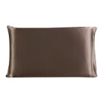 Taie doreiller - unique - 100 % soie - 400 fils - fermeture à glissière - marron Taie doreiller - unique - 100 % soie - 400 fils - fermeture à glissière - marron