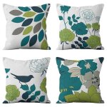 Taie doreiller dcoratifs en lin 45x45cm bohme motif floral vert gris housses de coussin canap extrieur ...